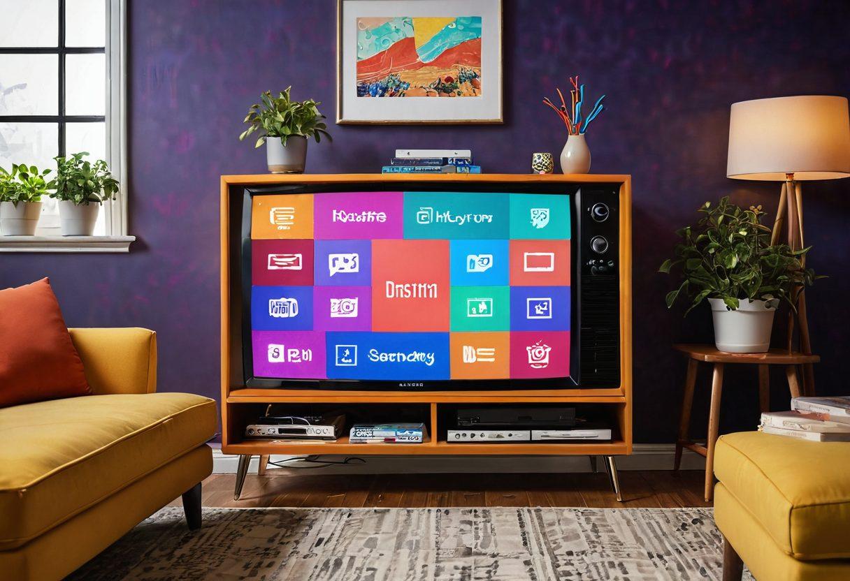 A colorful television with vibrant circuits and smiling code snippets dancing around it, symbolizing cheerful programming. Bright, playful icons of programming languages float in the background, while a cozy living room setting invites viewers to explore the secrets of joyful coding. The image radiates warmth and creativity, engaging the audience's imagination. super-realistic. vibrant colors. cozy atmosphere.